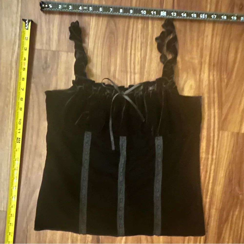 Express Black Velvet Camisole with Ruffle Straps, Lace and ribbon - Picture 3 of 13